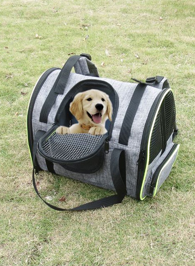 Portable Pet Carrier Bag Grey/Black/Green - Image 3