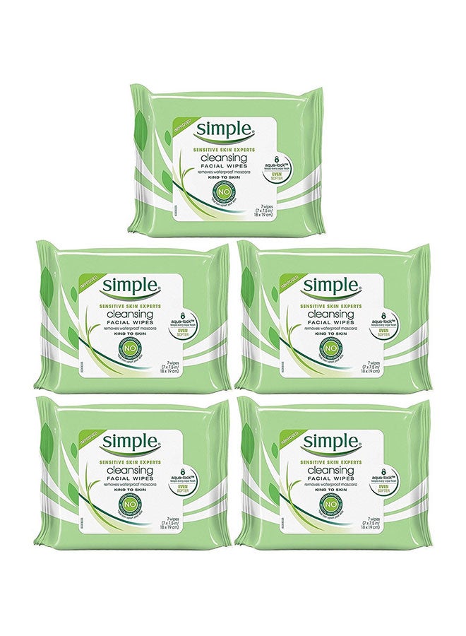 مجموعة مناديل مبللة لتنظيف الوجه مكونة من 5 قطع.