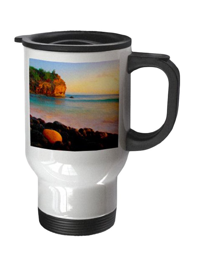 3Dروز مج للسفر من الإستانلس ستيل بطبعة غروب الشمس على الشاطئ متعدد الألوان