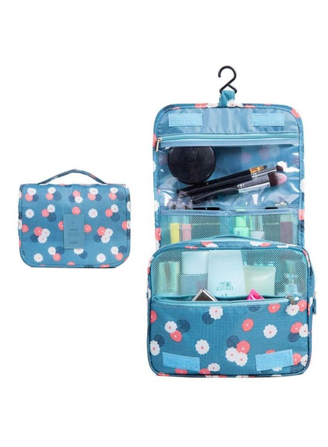 U-HOOME - Portable Floral Print Hanging Cosmetic Bag Blue/White/Pink - Image 1