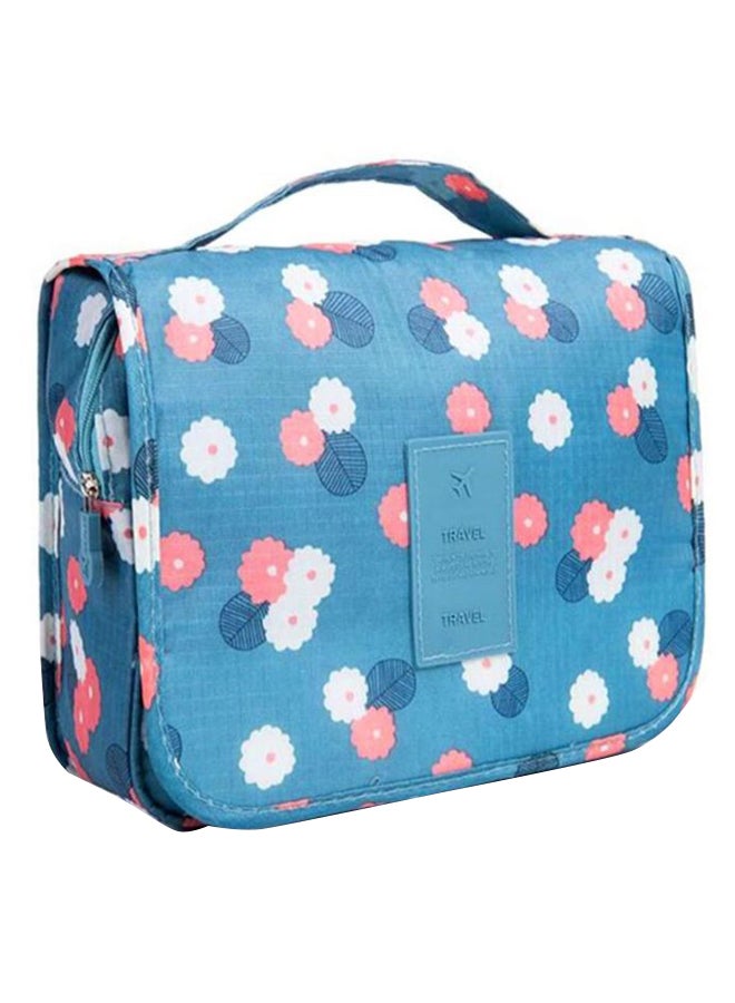 U-HOOME - Portable Floral Print Hanging Cosmetic Bag Blue/White/Pink - Image 1