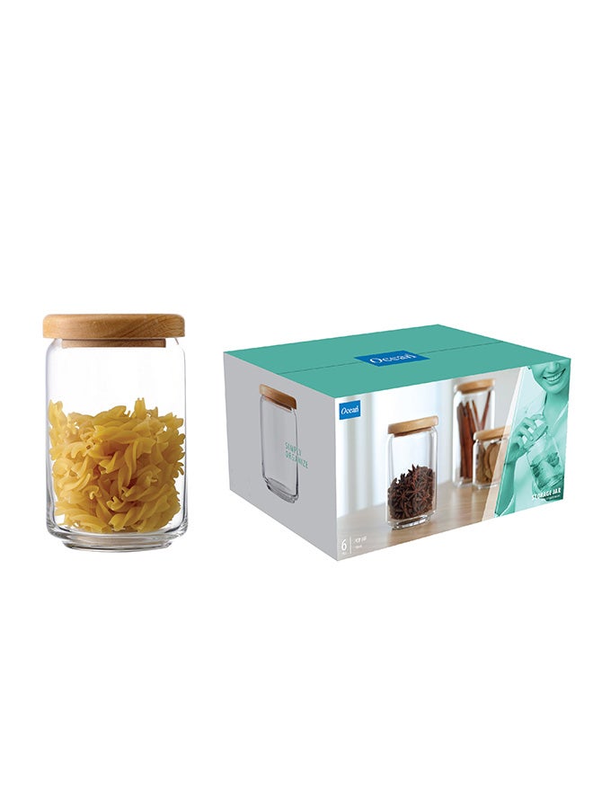 Ocean - 6-Piece Pop Jar Set With Wooden Lid Clear/Brown 750ml - Image 1