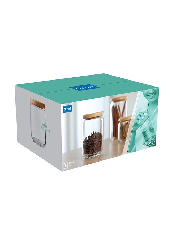 Ocean - 6-Piece Pop Jar Set With Wooden Lid Clear/Brown 750ml - Image 1