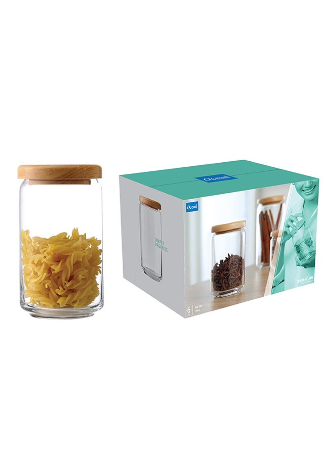 Ocean 6-Piece Pop Jar Set With Wooden Lid Clear/Brown 1000ml  - Image 1