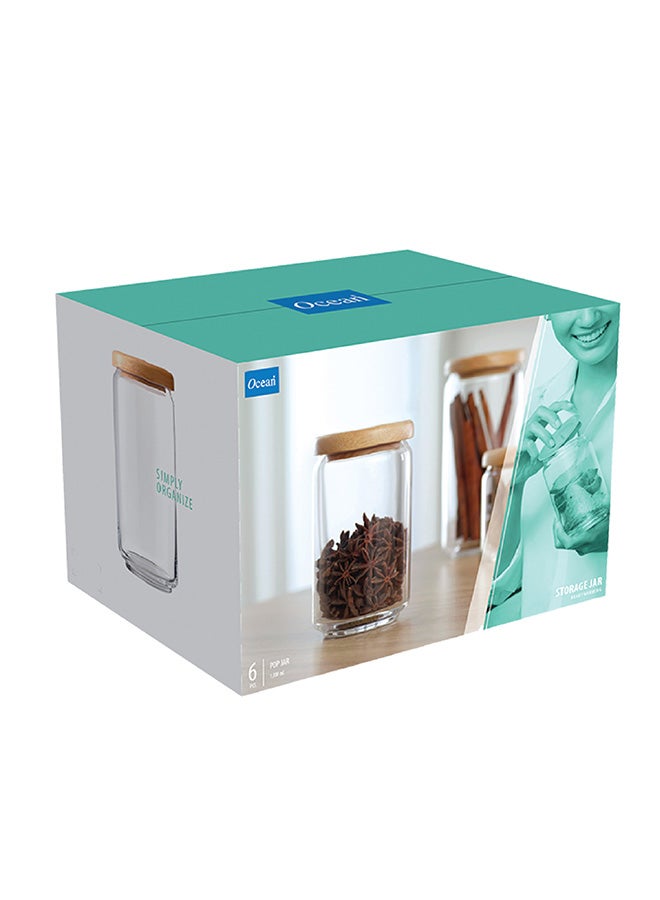 Ocean 6-Piece Pop Jar Set With Wooden Lid Clear/Brown 1000ml  - Image 3