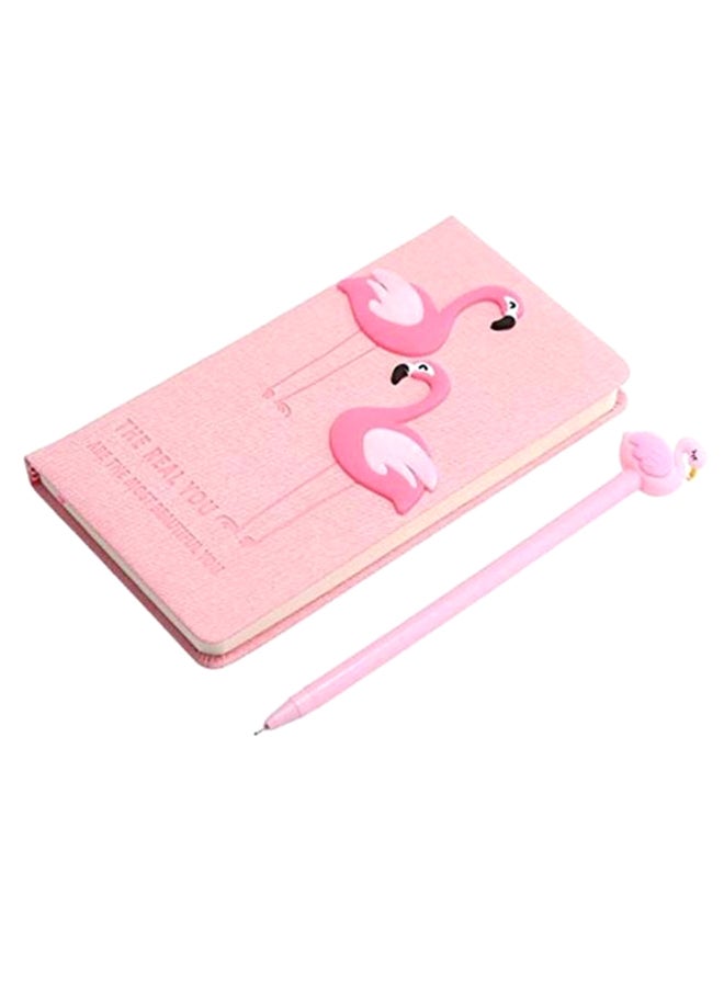 Generic Trendy Flamingo Printed Writing Notebook With Pen Pink  - Image 2