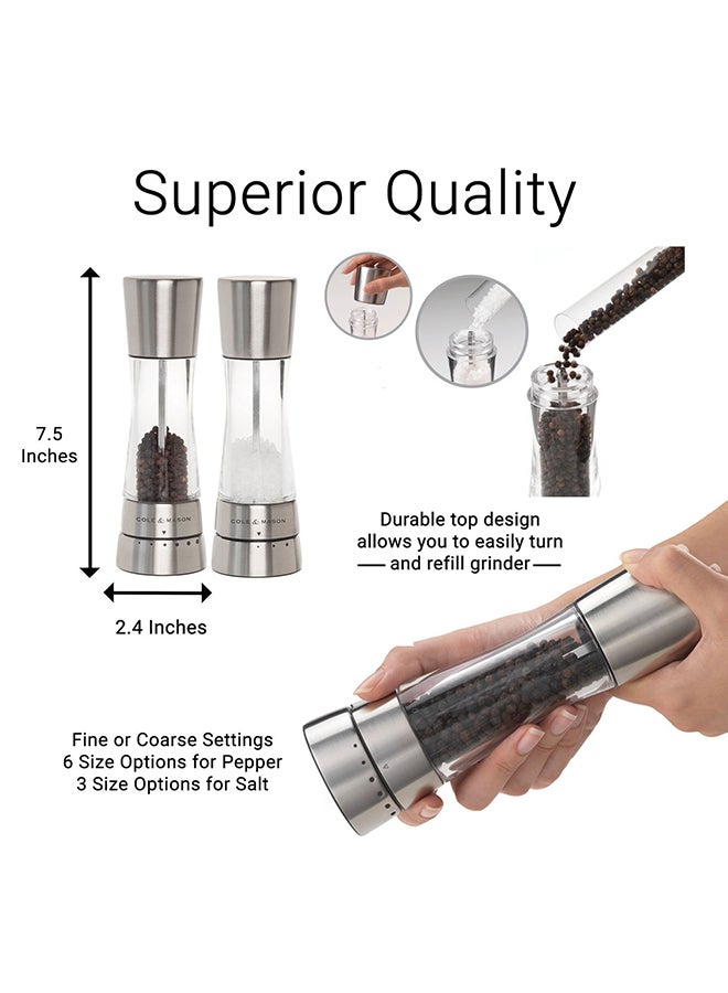 كول آند مايسون طقم مطحنة ملح وفلفل ديرونت من قطعتين شفاف/فضي 1.4 x 3 x 7.5بوصة  - Image 3