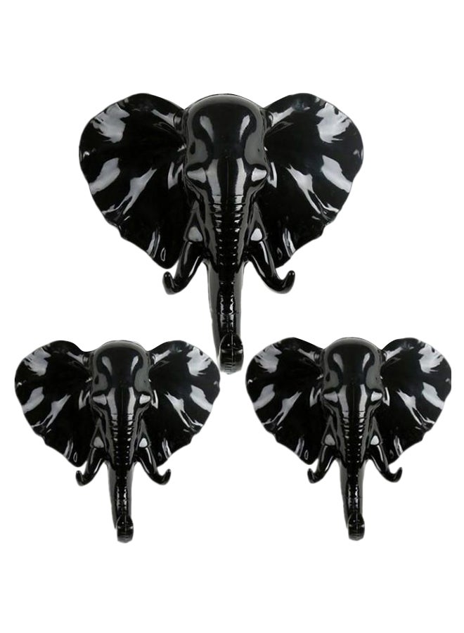3-Piece Elephant Head Single Wall Hook Set Black  - Image 1