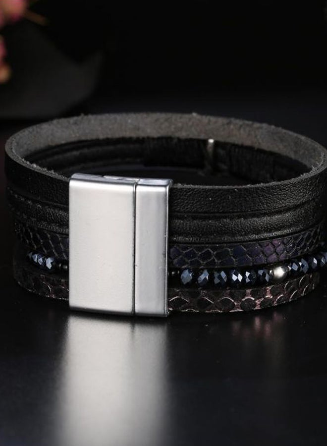 Sharpdo Leather Rhinestone Multi-Layer Bracelet - Image 2