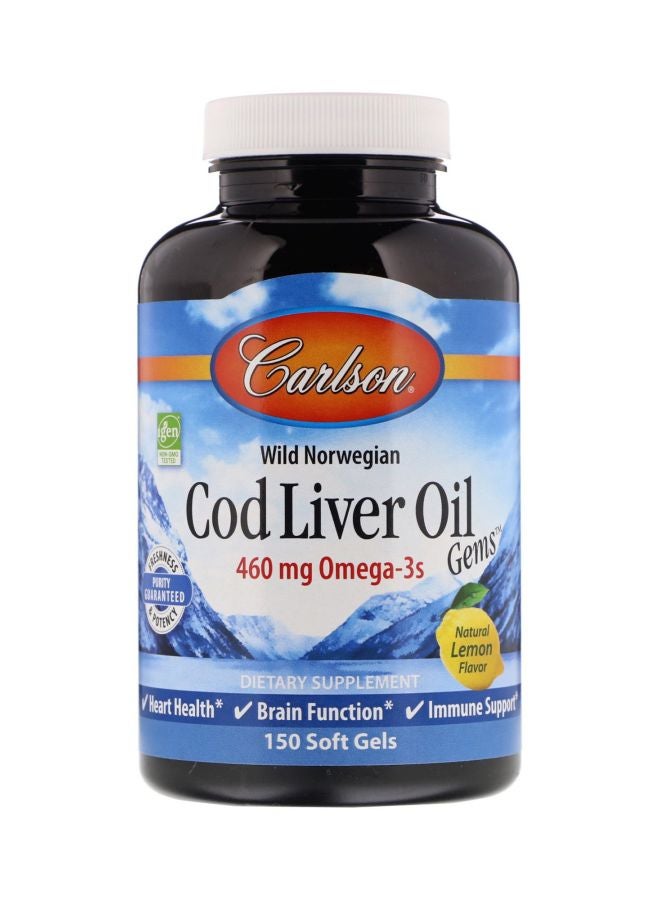 Carlson Labs Cod Liver Oil Gems Omega-3 Dietary Supplement 460 mg - 150 Soft Gels 