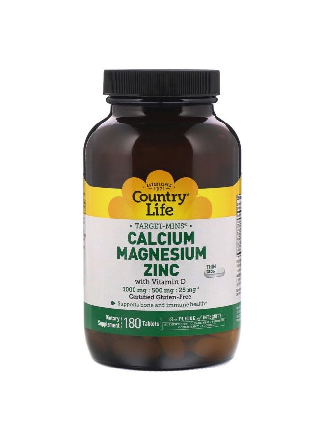 Country Life - Target-Mins Calcium Magnesium Zinc Supplement - 180 Tablets - Image 1