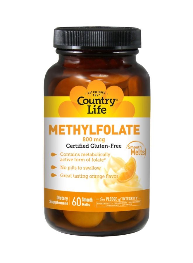 Country Life - Methylfolate 800 mcg Dietary Supplement - 60 Smooth Melts - Orange - Image 1