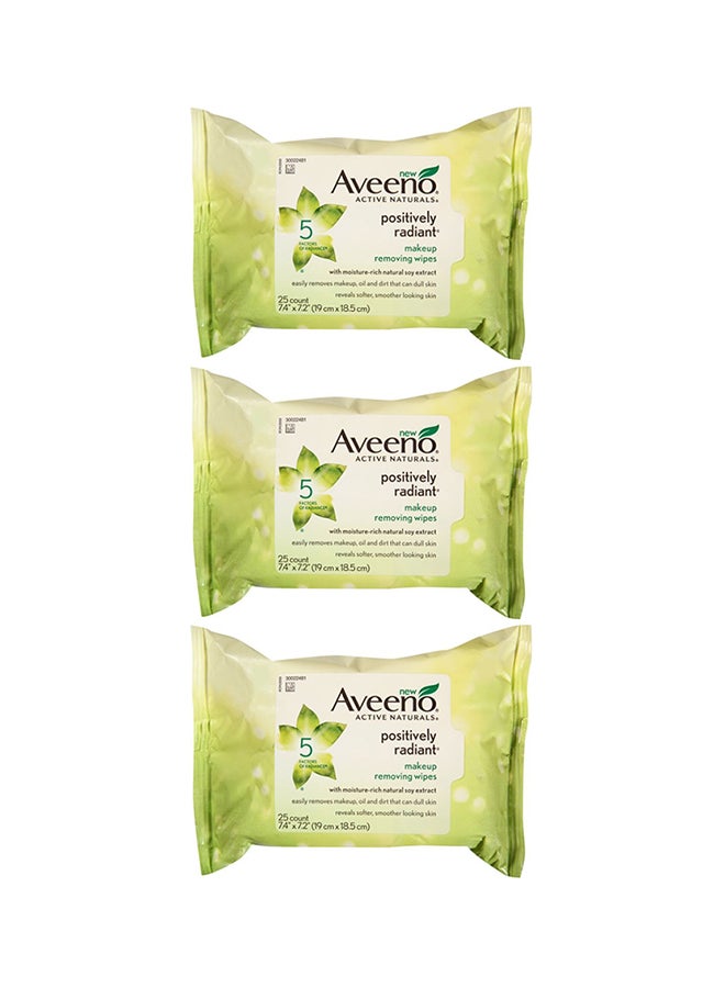 Aveeno Pack Of 3 Positively Radiant Makeup Removing Wipe 7.4 x 7.2inch