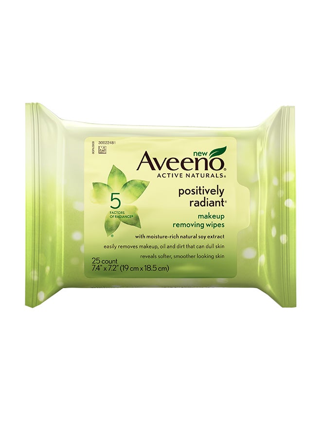 Aveeno 25-Piece Positively Radiant Makeup Removing Wipe 7.4 x 7.2inch - Image 1