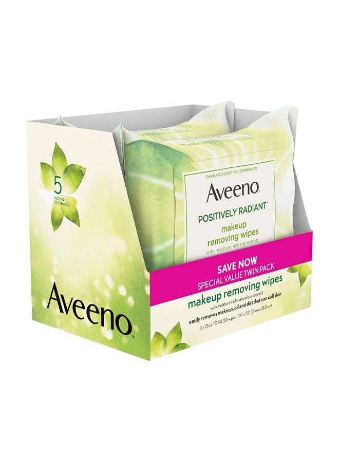 Aveeno Pack Of 2 Positively Radiant Makeup Removing Wipe 7.4 x 7.2inch - Image 2