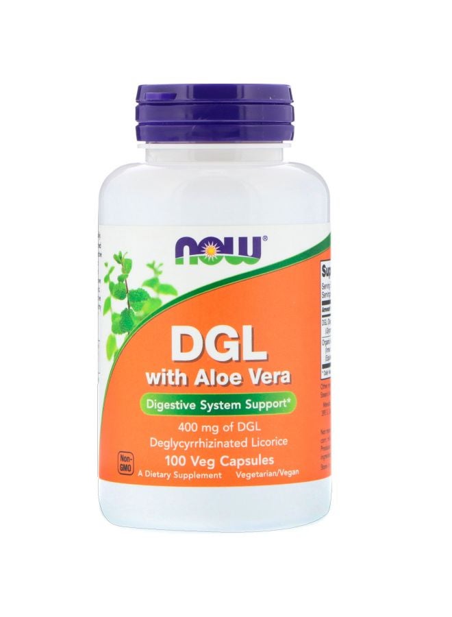 Now Foods DGL With Aloe Vera Dietary Supplement 400 mg - 100 Veg Capsules