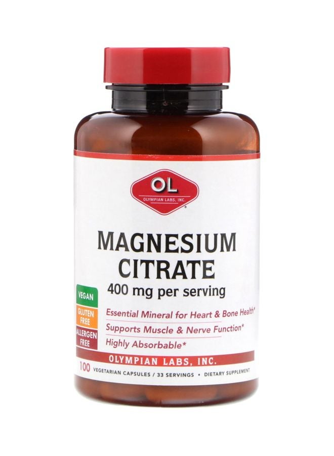 Olympian Labs Magnesium Citrate Dietary Supplement - 100 Vegetarian Capsules 