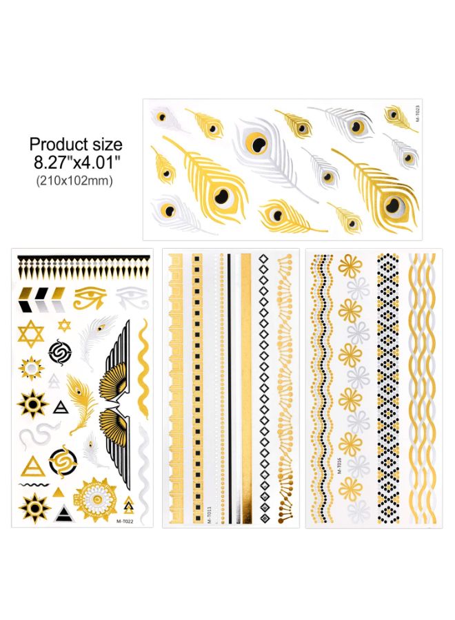 Konsait Set Of 12 Metallic Temporary Jewellery Tattoo Sticker Multicolour - Image 2