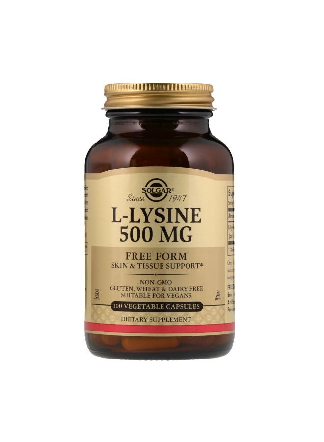 Solgar L-Lysine Dietary Supplement 500mg - 100 Vegetable Capsules