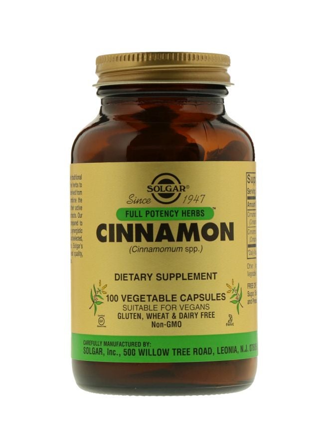 Solgar Full Potency Herbs Cinnamon Dietary Supplement - 100 Vegetable Capsules
