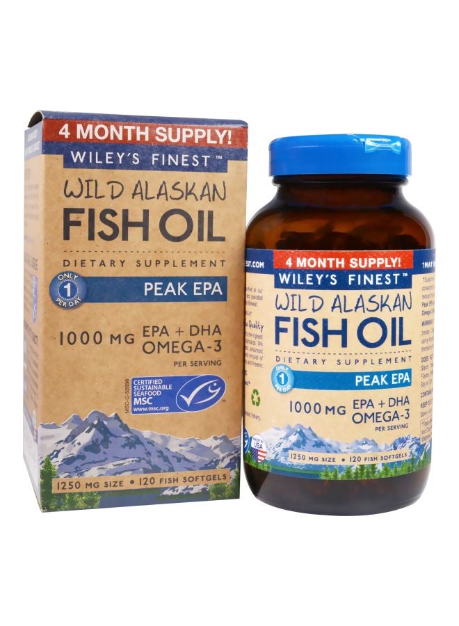 Wiley's Finest Wild Alaskan Fish Oil 1250mg Dietary Supplement - 120 Softgels