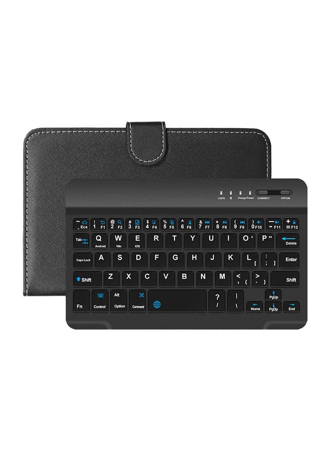 Generic Portable PU Leather BT Wireless Keyboard With Protective Case Cover For 4.5-6.8-Inch Tablets Black  - Image 1