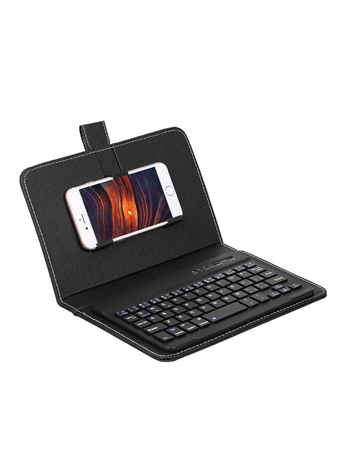 Generic Portable PU Leather BT Wireless Keyboard With Protective Case Cover For 4.5-6.8-Inch Tablets Black  - Image 2