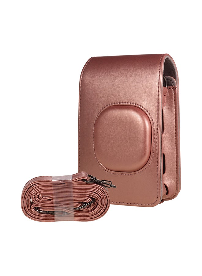 Generic Compact Size Instant Camera Case Bag PU Leather with Shoulder Strap Compatible with Fujifilm Fuji Instax mini LiPlay Rose Gold  - Image 1