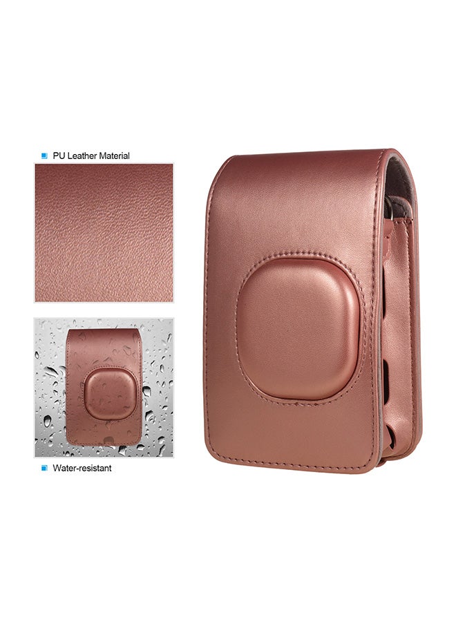 Generic Compact Size Instant Camera Case Bag PU Leather with Shoulder Strap Compatible with Fujifilm Fuji Instax mini LiPlay Rose Gold  - Image 4