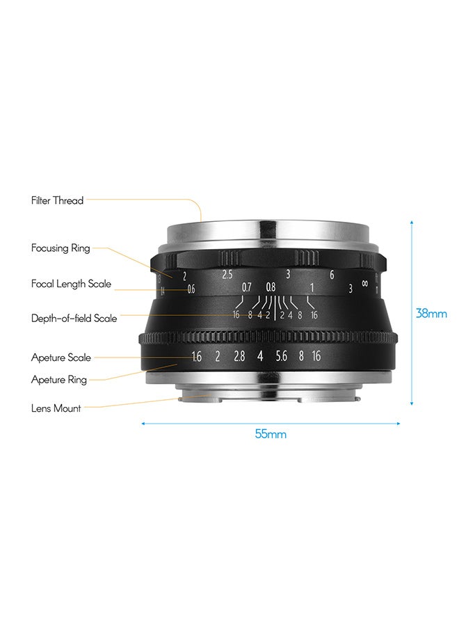 ANDOER 35mm F1.6 Manual Focus Lens 3.5cm Black/Silver  - Image 5