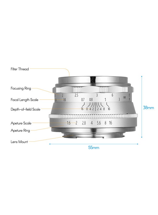 ANDOER 35mm F1.6 Manual Focus Lens 3.5cm Silver  - Image 5