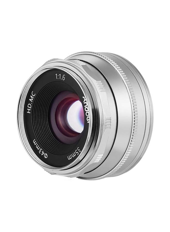 ANDOER 35mm F1.6 Manual Focus Lens 5.5x3.8cm Silver/Black/White  - Image 1