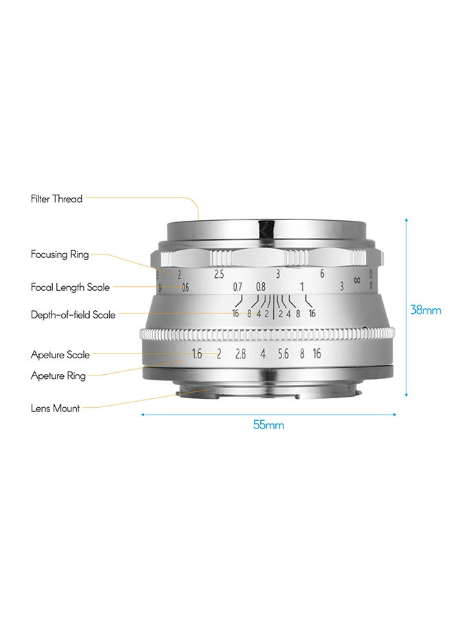 ANDOER 35mm F1.6 Manual Focus Lens 5.5x3.8cm Silver/Black/White  - Image 5