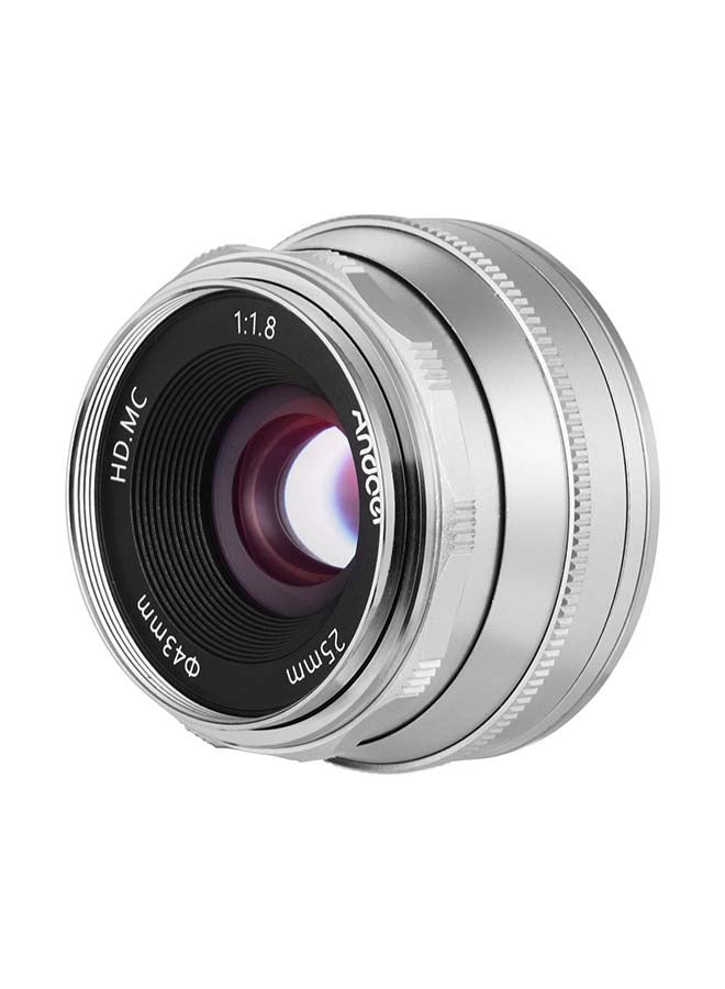 ANDOER 25mm F1.8 Manual Focus Lens 5.5x3.8cm Silver  - Image 1