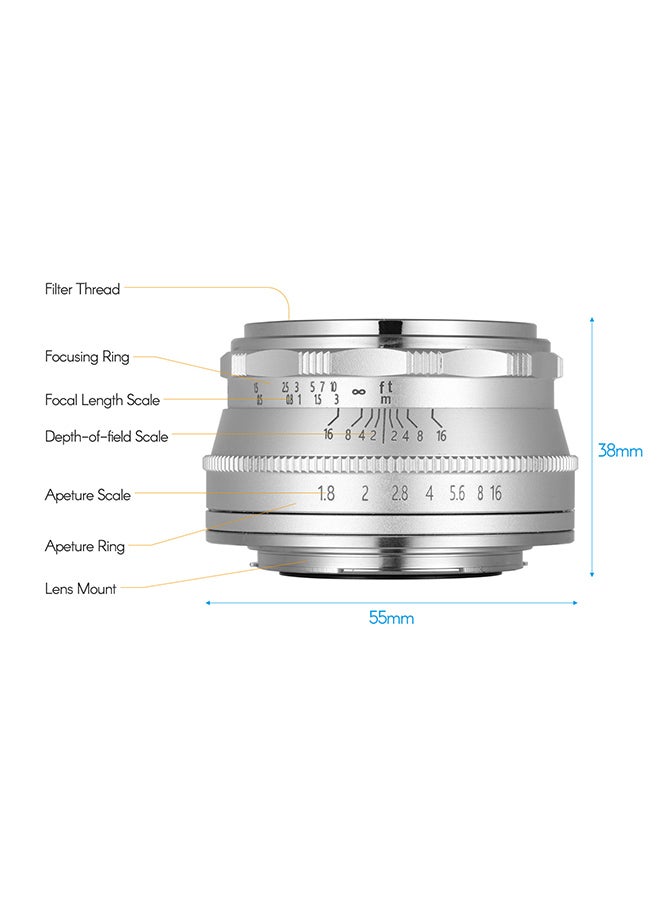 ANDOER 25mm F1.8 Manual Focus Lens 5.5x3.8cm Silver  - Image 5