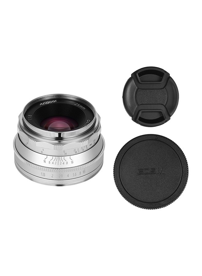 25mm F1.8 Manual Focus Lens 5.5x3.8cm Silver