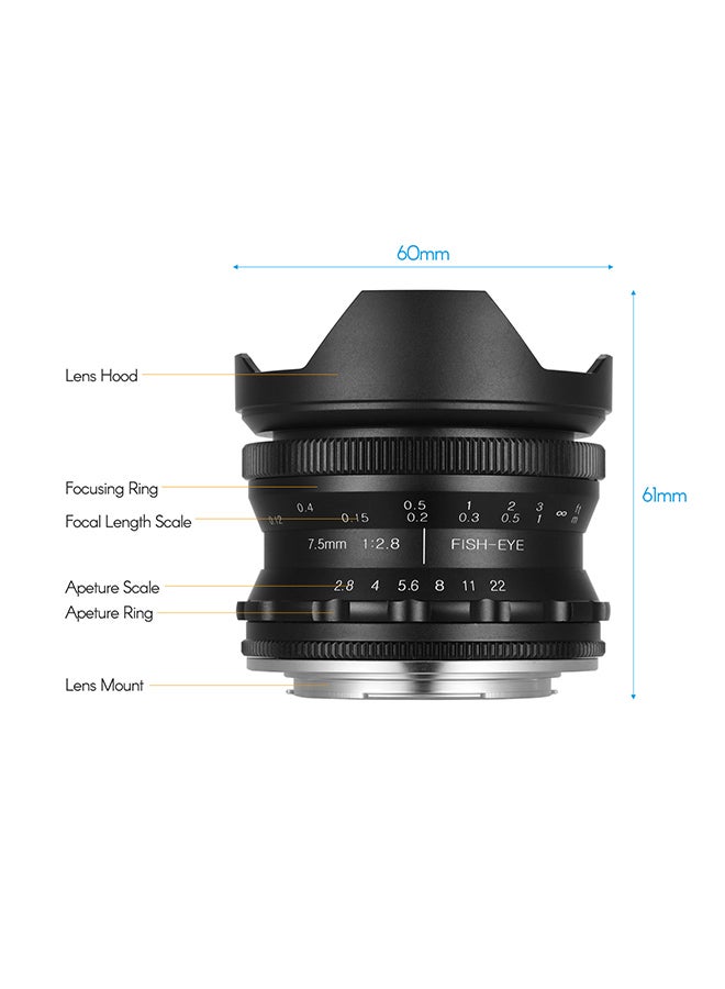ANDOER 7.5mm Manual Focus Fisheye Lens 0.75cm Black  - Image 4