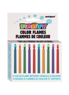 10-Piece Color Flames Birthday Candle And Holder 34099 2.75inch