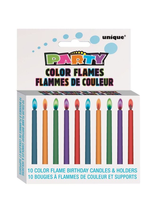 Unique - 10-Piece Color Flames Birthday Candle And Holder 34099 2.75inch - Image 1