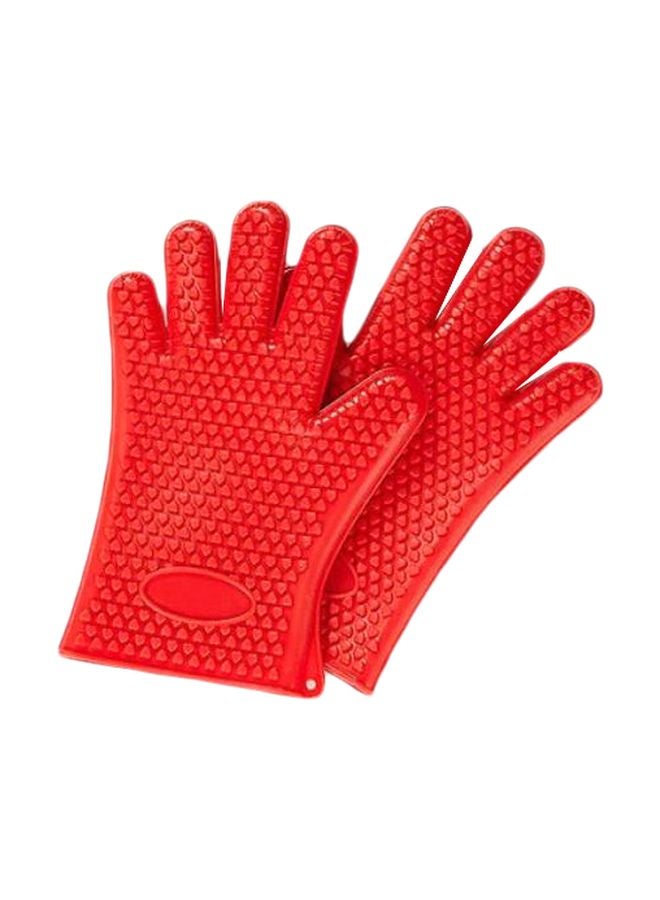 Pair Of Heat Resistant Cooking Gloves Red 