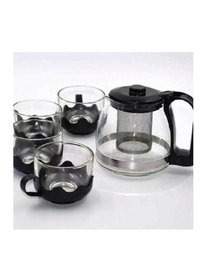 5-Piece Cup And Teapot Set Clear/Black - Image 2