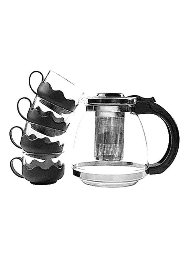 5-Piece Cup And Teapot Set Clear/Black - Image 1