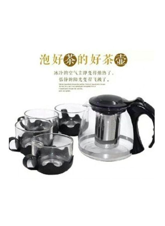 5-Piece Cup And Teapot Set Clear/Black - Image 3