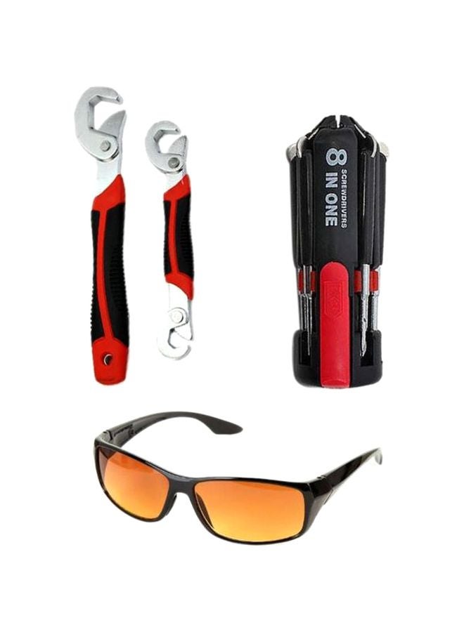 4-Piece Snap N Grip With Sunglasses And 8-In-1 Screws Set Black/Red