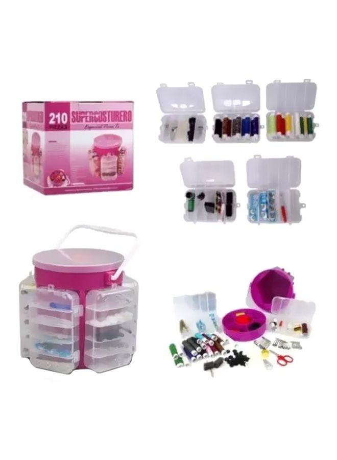 210-Piece Sewing Kit Clear/Pink