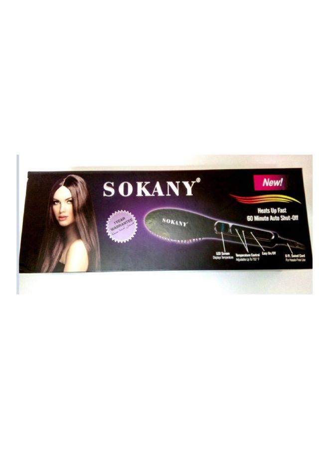 sokany - Electric Thermal Hair Brush With LCD Screen Black/Red - Image 1