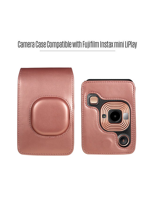 Generic Compact Size Instant Camera Case Bag PU Leather with Shoulder Strap Compatible with Fujifilm Fuji Instax mini LiPlay Rose Gold  - Image 2