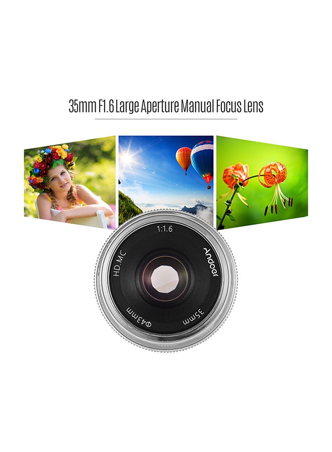 ANDOER 35mm F1.6 Manual Focus Lens 5.5x3.8cm Silver/Black/White  - Image 3