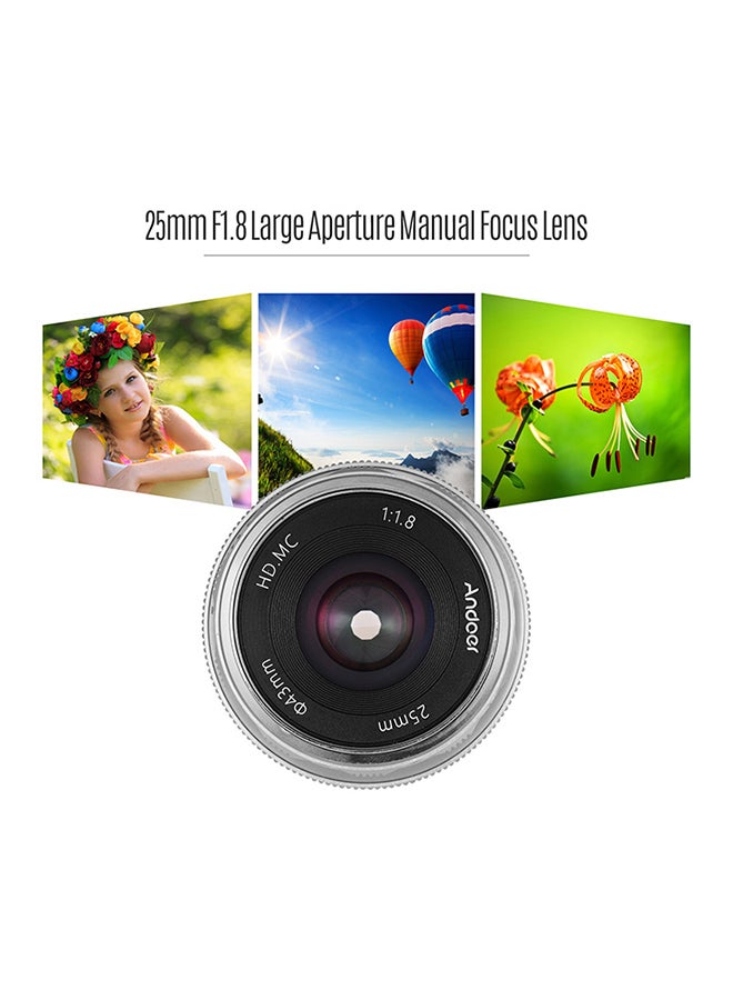 ANDOER 25mm F1.8 Manual Focus Lens 5.5x3.8cm Silver  - Image 2
