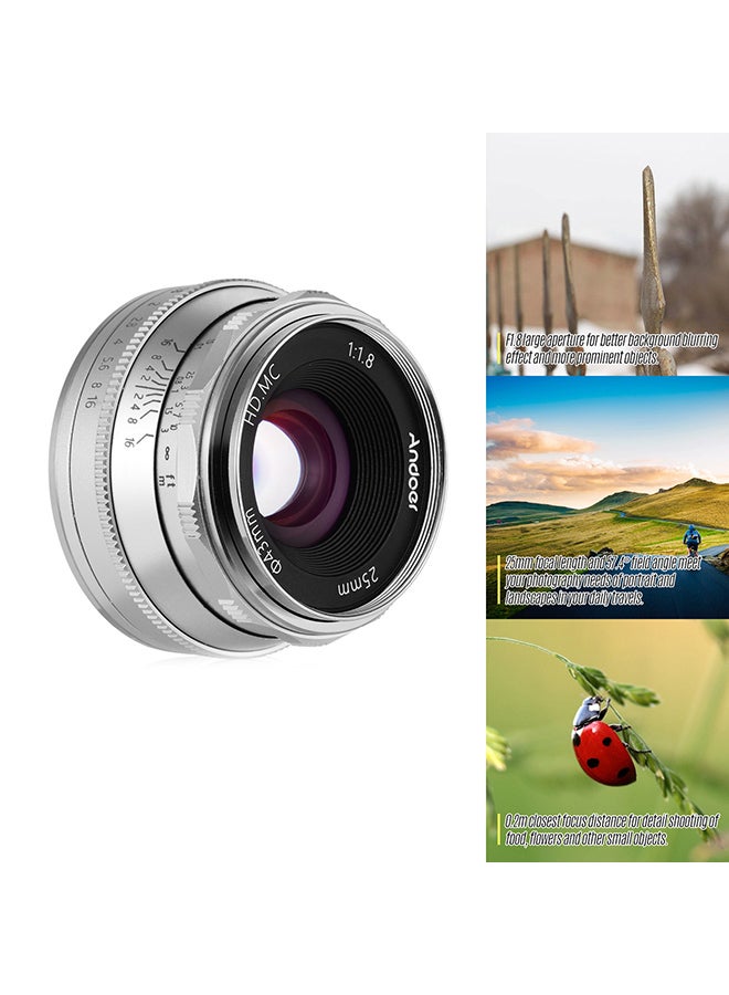 ANDOER 25mm F1.8 Manual Focus Lens 5.5x3.8cm Silver  - Image 3